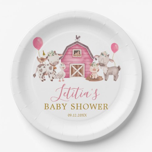 Girl Pink Farm Baby Shower Paper Plate