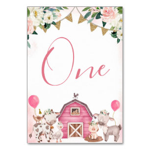 Girl Pink Farm Baby Shower Table Number