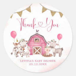 Girl Pink Farm Baby Shower Thank You Sticker