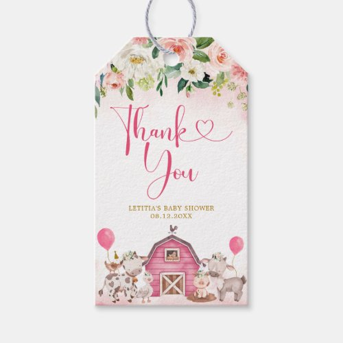 Girl Pink Farm Baby Shower Thank You Tag