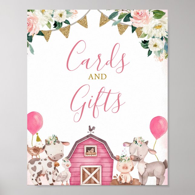 Girl Pink Farm Cards And Gift Sign (Front)