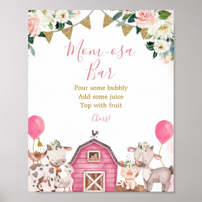 Girl Pink Farm Carousel Mom-osa Bar Sign (Front)