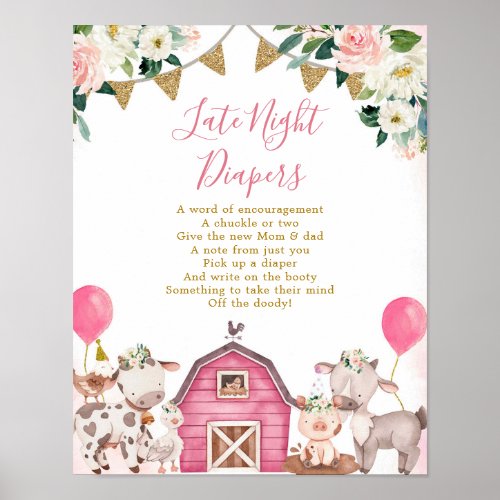 Girl Pink Farm Late Night Diaper Poster