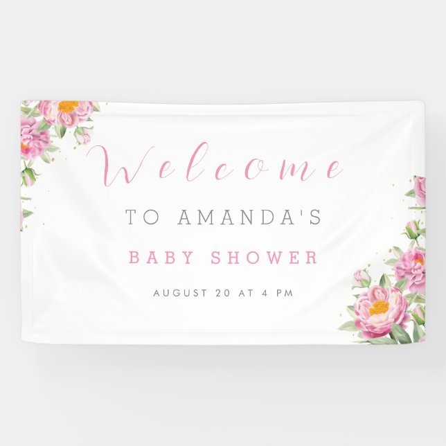 Girl Pink Floral Baby in Bloom Shower Cute Banner (Horizontal)