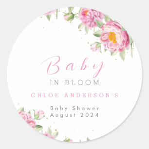 Girl Pink Floral Baby in Bloom Shower Cute Classic Round Sticker