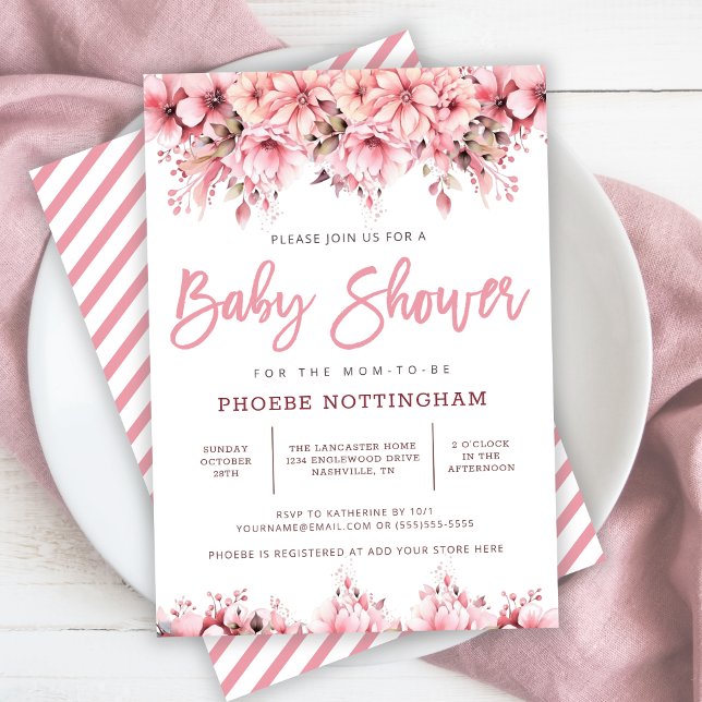 Girl Pink Floral Baby Shower Invitation (Girl Pink Floral Baby Shower Invitation)