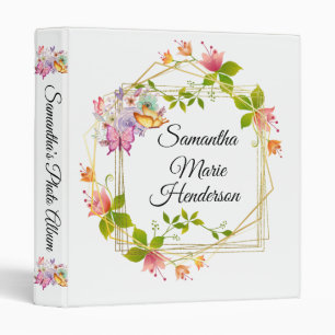 Girl Pink Floral Butterfly Wreath 3 Ring  Binder