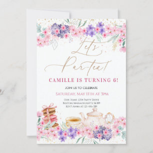 Girl Pink Floral Tea Party Birthday Invitation