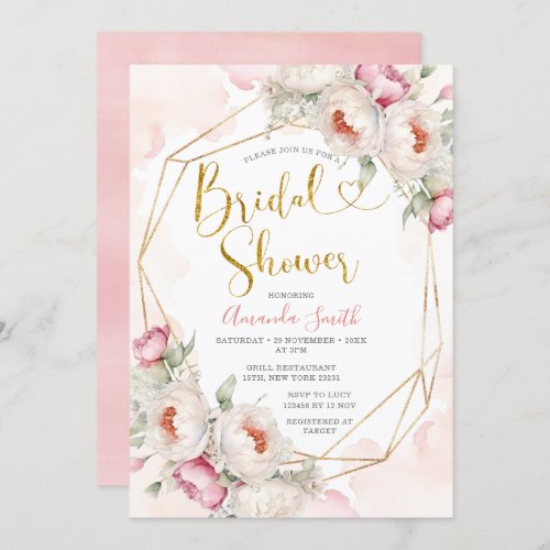 Girl Pink Flowers Bridal Shower Greenery  Invitation