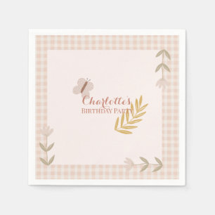 Girl Pink Gingham Wildflowers Butterfly Napkins