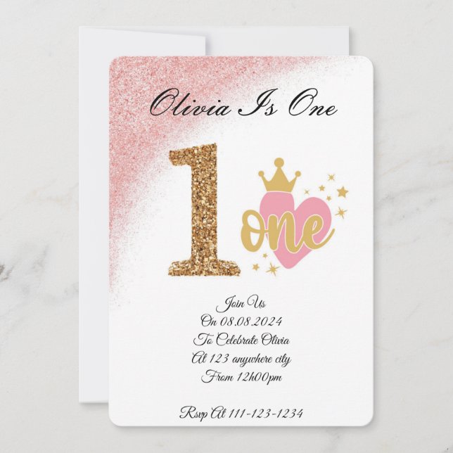 Girl pink glitter princess birthday  invitation (Front)