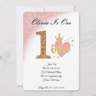Girl pink glitter princess birthday  invitation