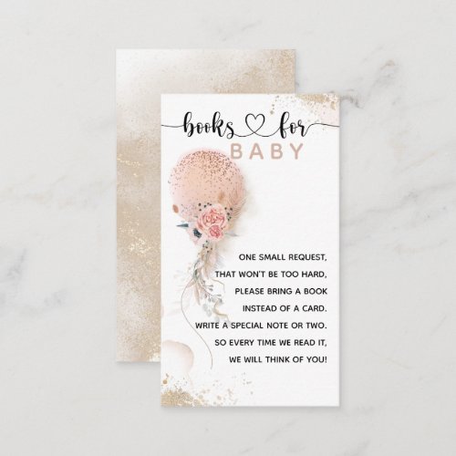 Girl Pink Gold Balloon Baby Shower Book request Enclosure Card