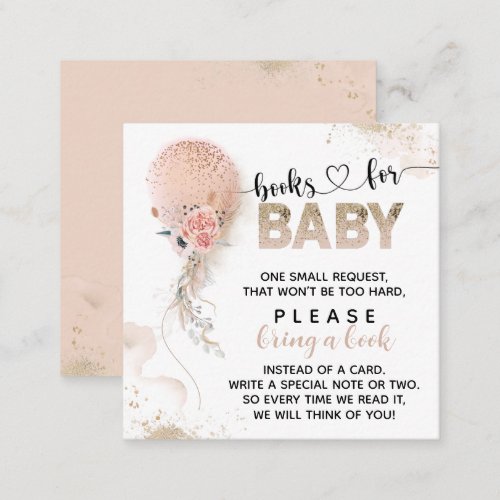 Girl Pink Gold Balloon Baby Shower Book request Enclosure Card