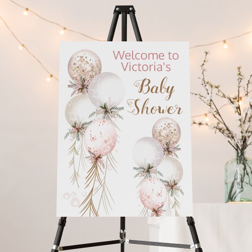 Girl Pink Gold Balloon Baby Shower Welcome Sign