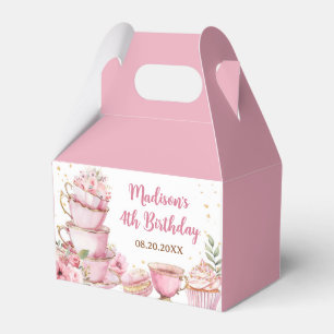 Girl Pink & Gold Floral Tea Party Birthday Favor Boxes