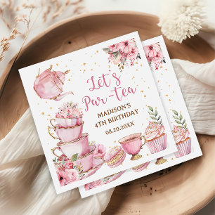 Girl Pink & Gold Floral Tea Party Birthday Napkins