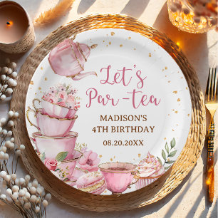 Girl Pink & Gold Floral Tea Party Birthday Paper Plates