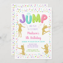 Girl Pink Gold Rainbow Jump Bounce Party Birthday Invitation