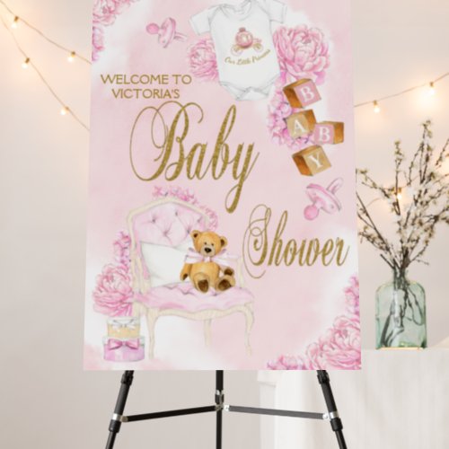 Girl Pink Gold Watercolor Baby Shower Sign