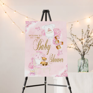 Girl Pink Gold Watercolor Baby Shower Sign