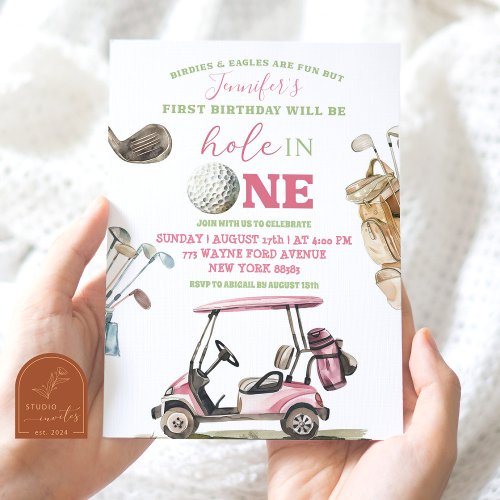Girl Pink Golf Cart Outdoor Birthday Invitation