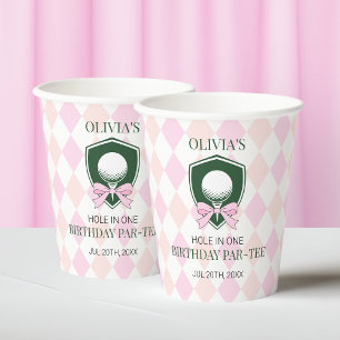 Girl Pink Golf Hole In One Cute 1st Birthday Party Paper Cups