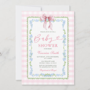Girl Pink Grandmillenial Baby Shower Gingham Invitation