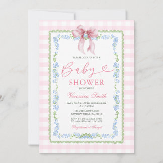 Girl Pink Grandmillenial Baby Shower Gingham Invitation