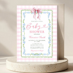 Girl Pink Grandmillenial Baby Shower Gingham Invitation