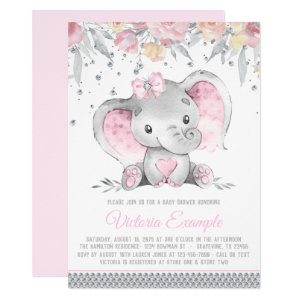 baby girl elephant baby shower invitations