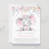 Girl Pink Gray Elephant Diamond Baby Shower Invitation (Front)