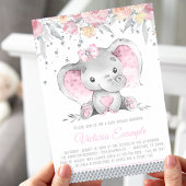 Girl Pink Gray Elephant Diamond Baby Shower Invitation