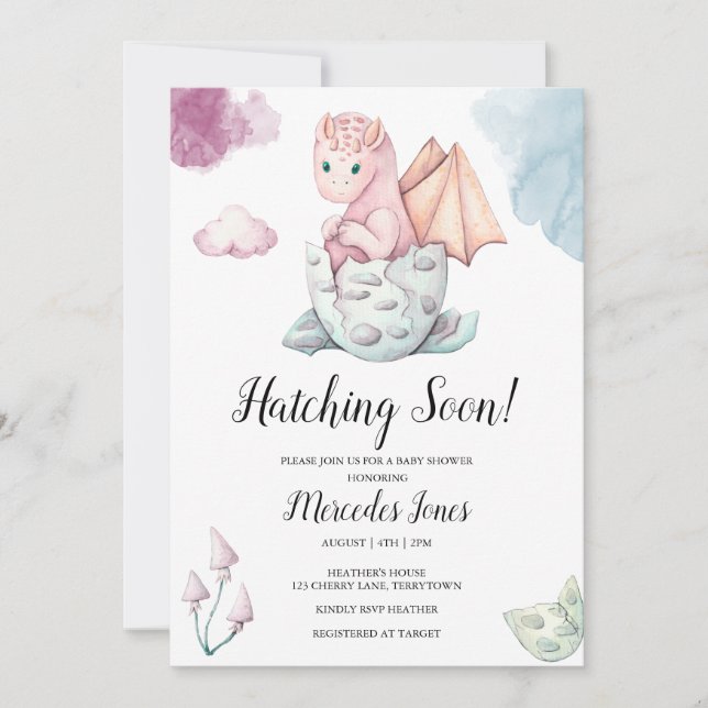 Girl Pink Hatching Dragon Hatching Soon Invitation (Front)