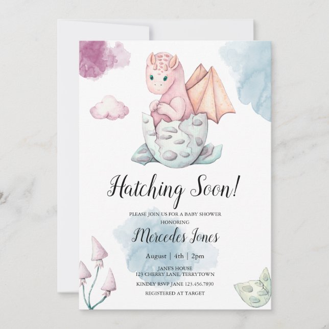 Girl Pink Hatching Dragon Hatching Soon Invitation (Front)