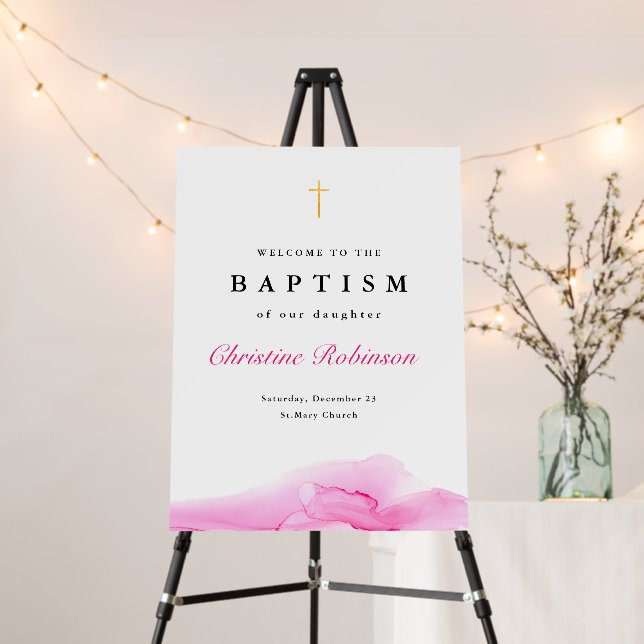 Girl Pink Ink Christening Baptism Welcome Foam Boa Foam Board (In Situ (Stand))