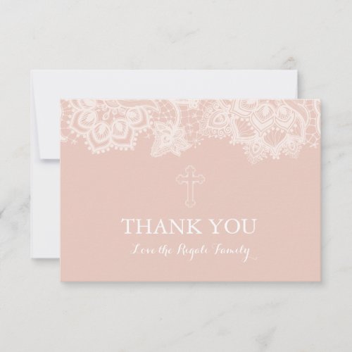 Girl Pink Lace Religious Thank You Card