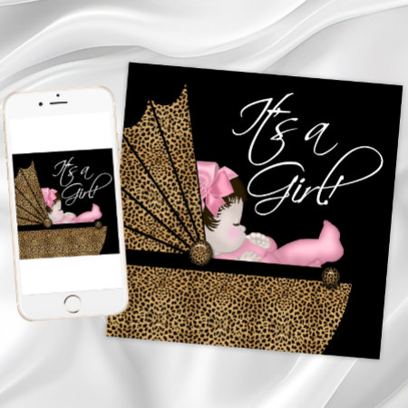 Girl Pink Leopard Baby Shower Invitation