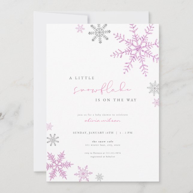 Girl Pink Little Snowflake Baby Shower Invitation (Front)