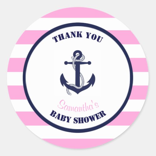 Girl Pink Nautical Baby Shower Thank You Favors Classic Round Sticker