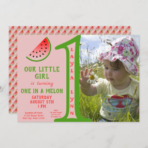 Girl Pink One In A Melon Themed 1st Birthday Photo Invitation
