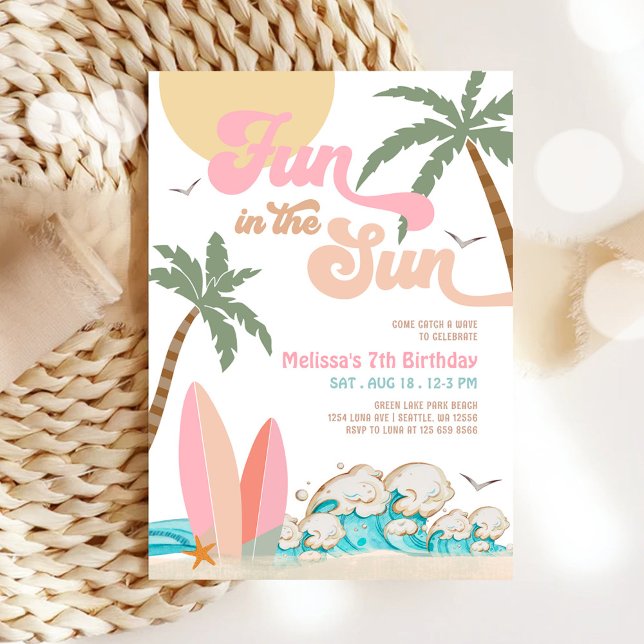 Girl Pink Peach Fun In The Sun Birthday Party Invitation (Creator Uploaded)