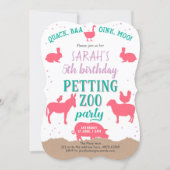 Girl, Pink, Petting Zoo, Farm Animals, Birthday Invitation (Front)