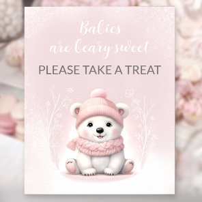Girl Pink Polar Bear Baby Shower Favor Sign