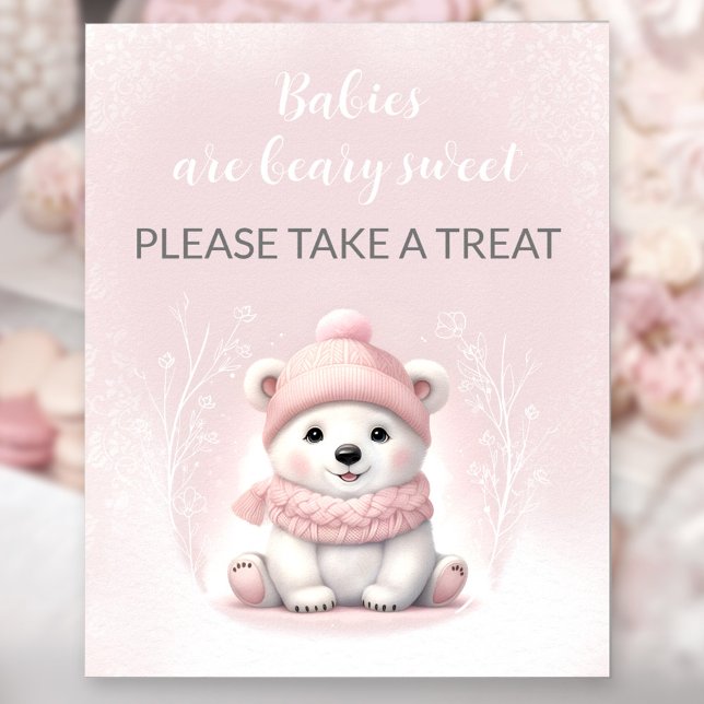 Girl Pink Polar Bear Baby Shower Favor Sign (Girl Pink Polar Bear Baby Shower Favor Sign)
