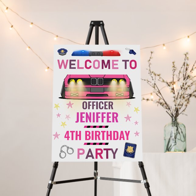 Girl Pink Police Officer Police Birthday Foam Board (In Situ (Stand))