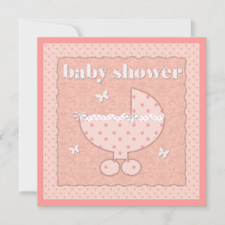 Girl Pink Polkadot Baby Buggy Shower Invites