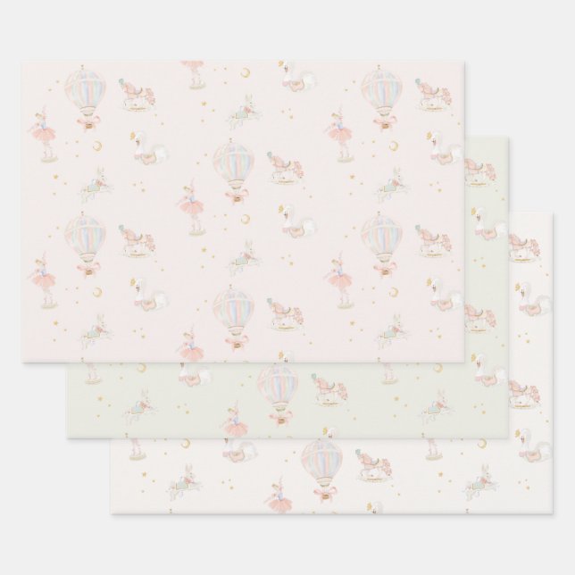 Girl Pink Princess Ballerina Birthday Party Wrapping Paper Sheets (Set)