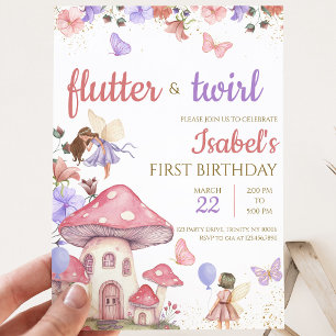 Girl Pink Purple Floral Fairy Birthday Invitation