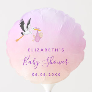Girl pink purple rose gold cute stork baby shower balloon